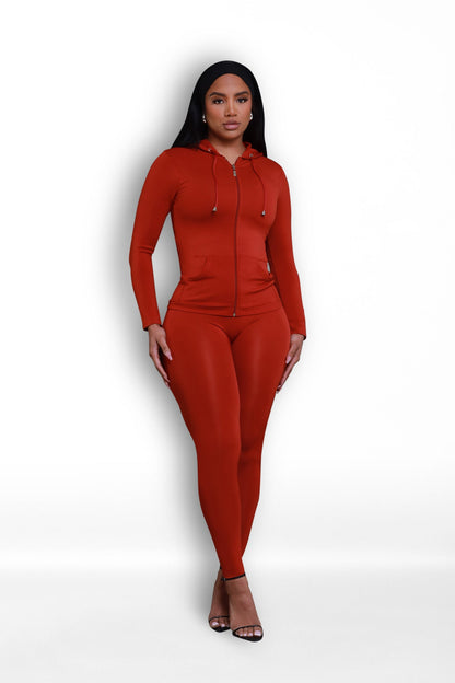 Just Vibing Seamless Zip Up Legging Set - Brick