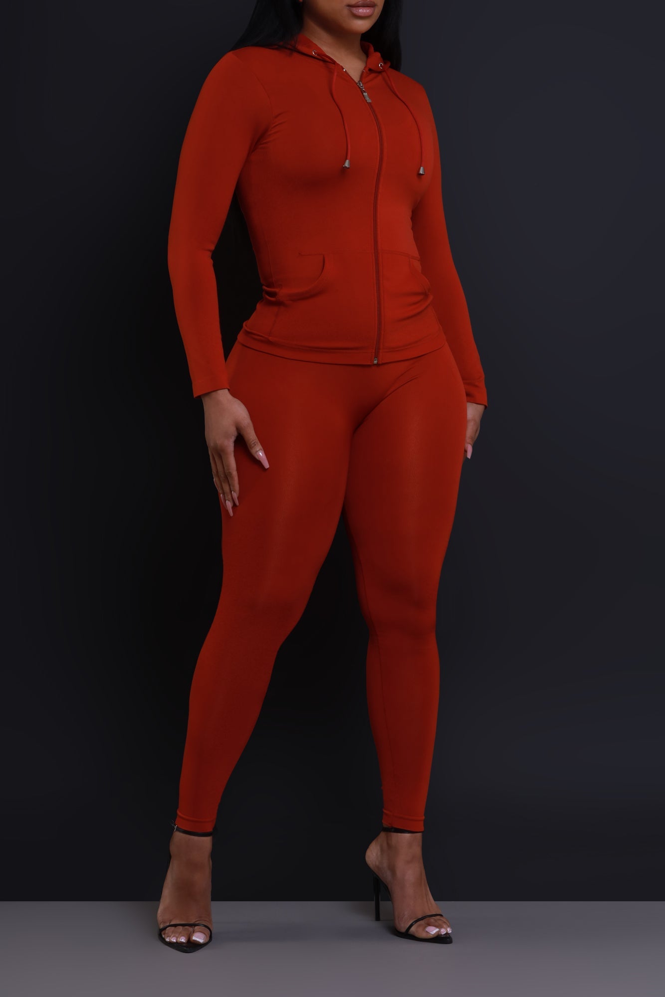 Just Vibing Seamless Zip Up Legging Set - Brick