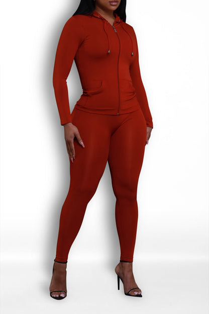 Just Vibing Seamless Zip Up Legging Set - Brick