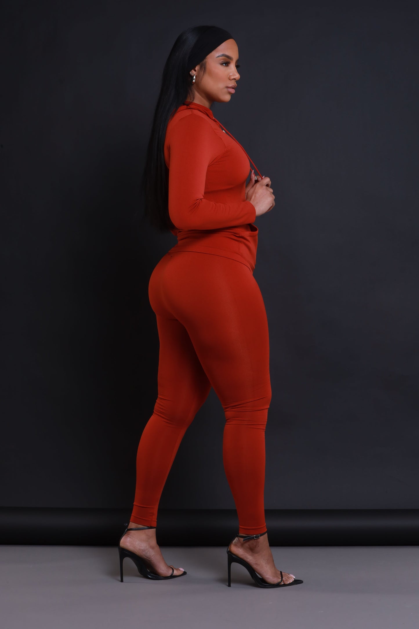 Just Vibing Seamless Zip Up Legging Set - Brick