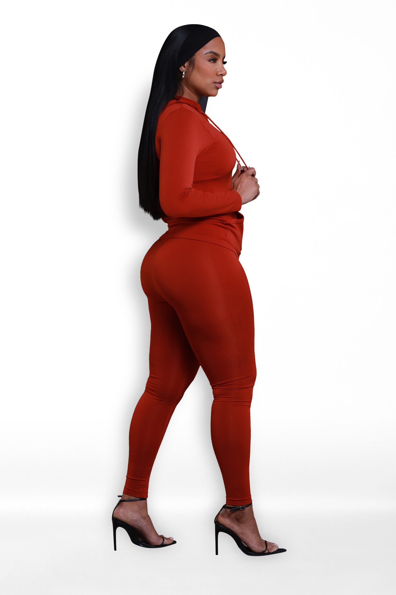 Just Vibing Seamless Zip Up Legging Set - Brick