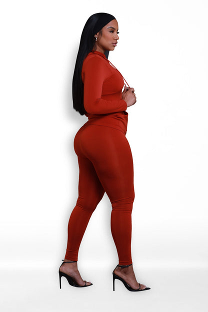 Just Vibing Seamless Zip Up Legging Set - Brick