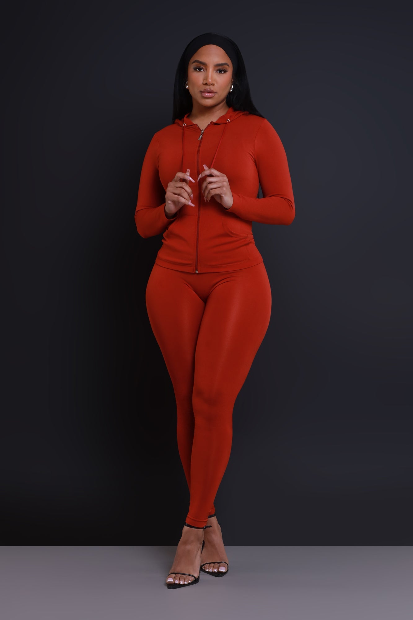 Just Vibing Seamless Zip Up Legging Set - Brick