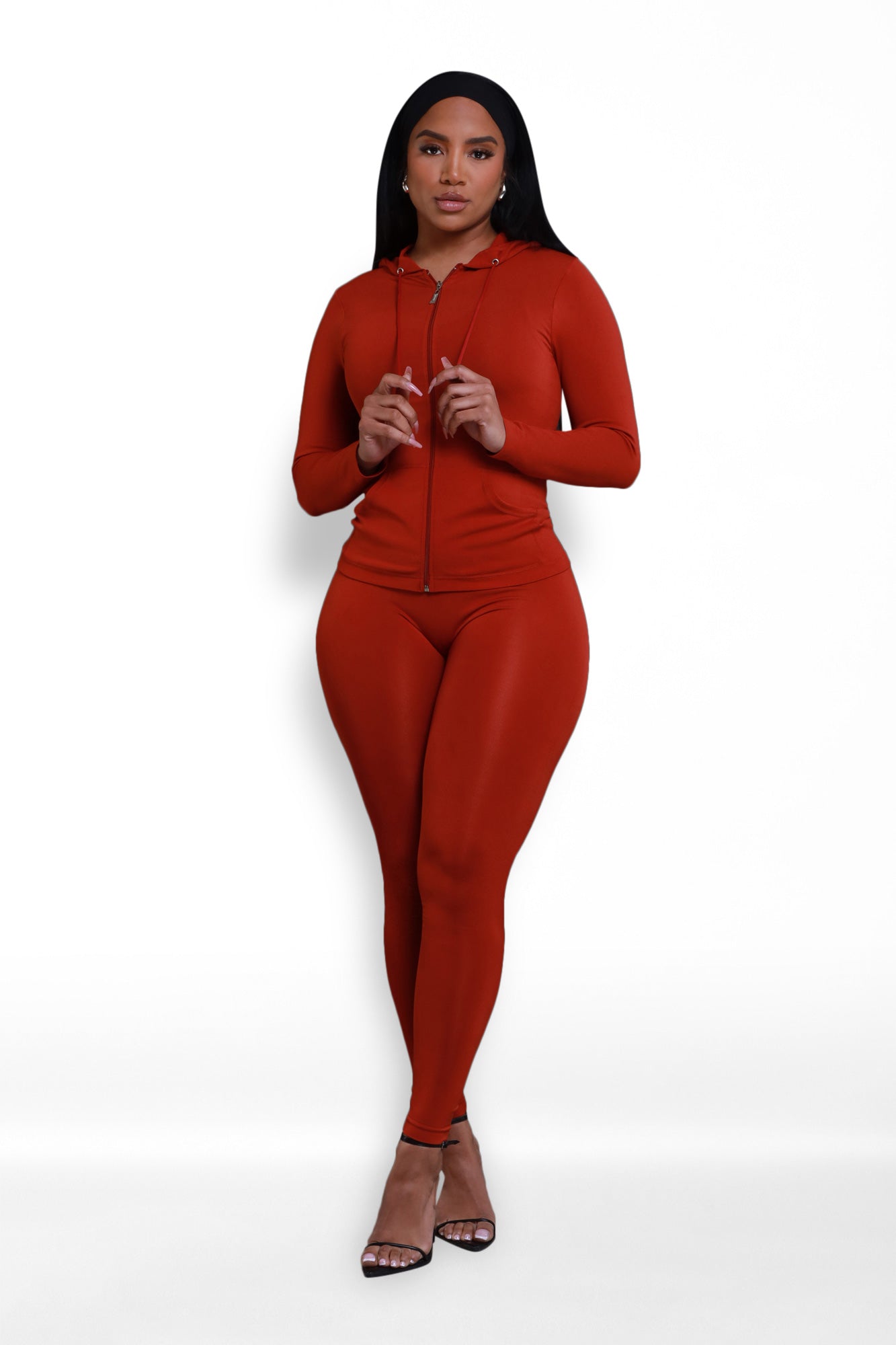 Just Vibing Seamless Zip Up Legging Set - Brick