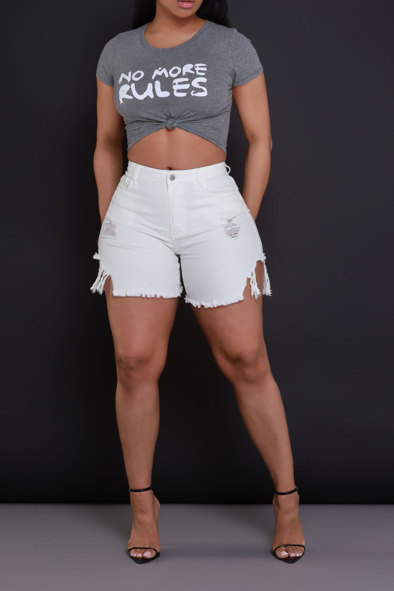 Clean Cut Distressed Denim Shorts - White