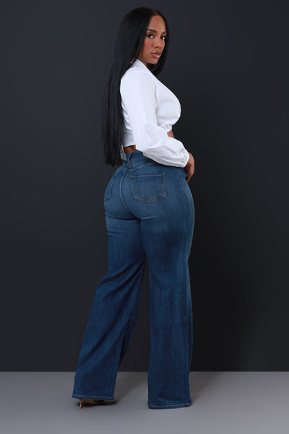 Next Move High Rise Wide Flare Jeans - Dark Wash