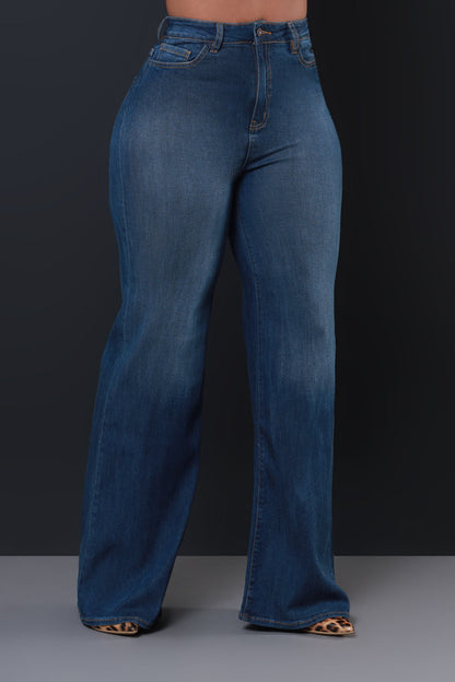 Next Move High Rise Wide Flare Jeans - Dark Wash