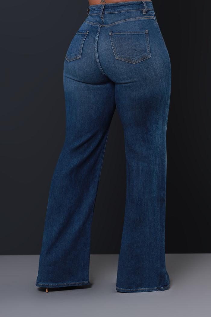 Next Move High Rise Wide Flare Jeans - Dark Wash