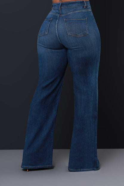 Next Move High Rise Wide Flare Jeans - Dark Wash