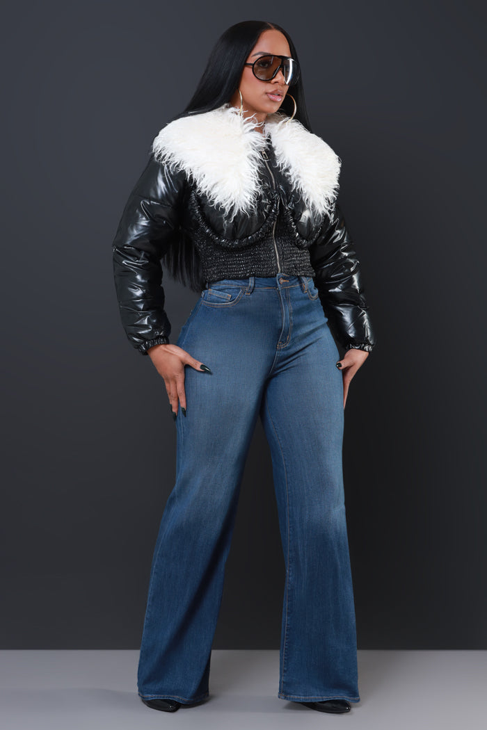 Final Touch Faux Fur Bomber Jacket - Black