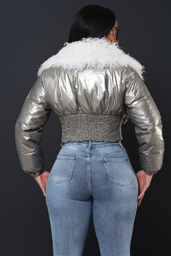 Final Touch Faux Fur Bomber Jacket - Silver