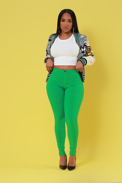 Super Swank High Waist Stretchy Jeans - Kelly Green Limited Color