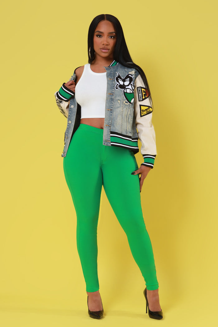 Super Swank High Waist Stretchy Jeans - Kelly Green Limited Color