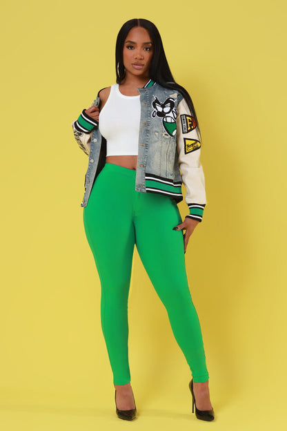 Super Swank High Waist Stretchy Jeans - Kelly Green Limited Color
