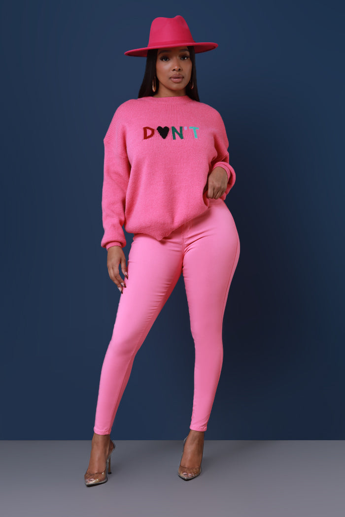 Just Don't Oversized Graphic Sweater - Pink