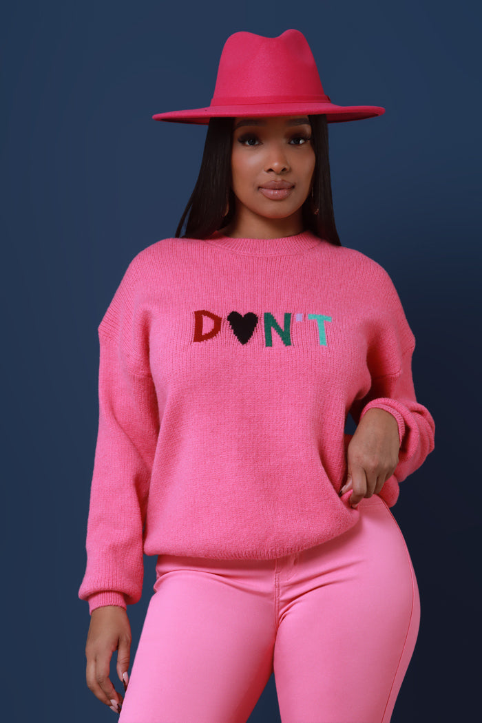 Just Don't Oversized Graphic Sweater - Pink