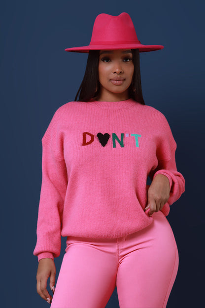Just Don't Oversized Graphic Sweater - Pink