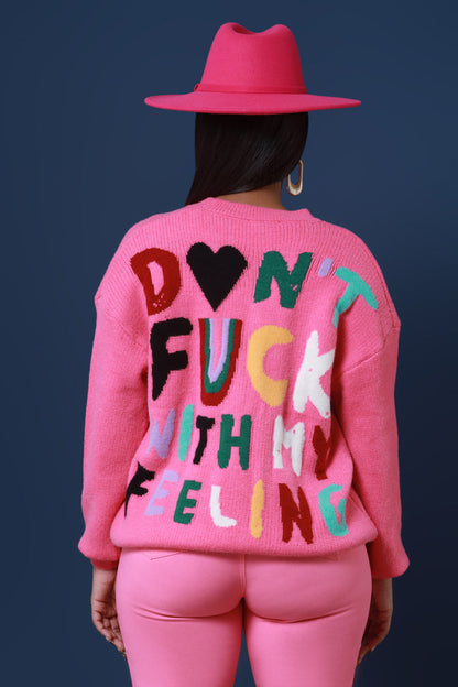 Just Don't Oversized Graphic Sweater - Pink