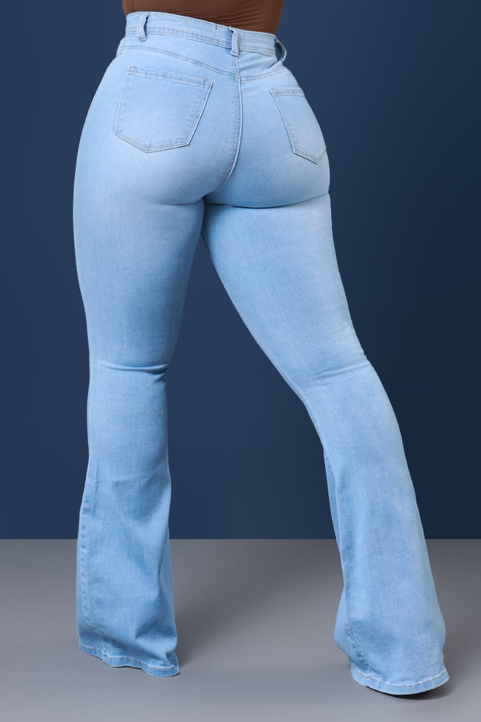 Dina High Waist Stretchy Hourglass Bell Bottom Jeans - Light Wash