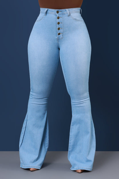 Dina High Waist Stretchy Hourglass Bell Bottom Jeans - Light Wash