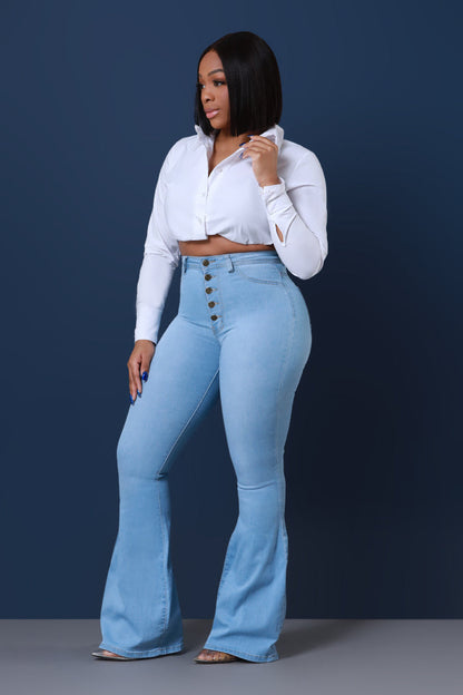 Dina High Waist Stretchy Hourglass Bell Bottom Jeans - Light Wash