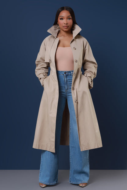 Dare To Try Longline Trench Coat - Taupe