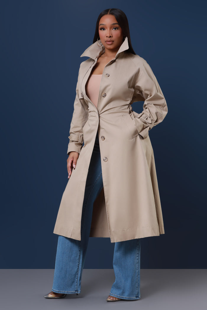 Dare To Try Longline Trench Coat - Taupe