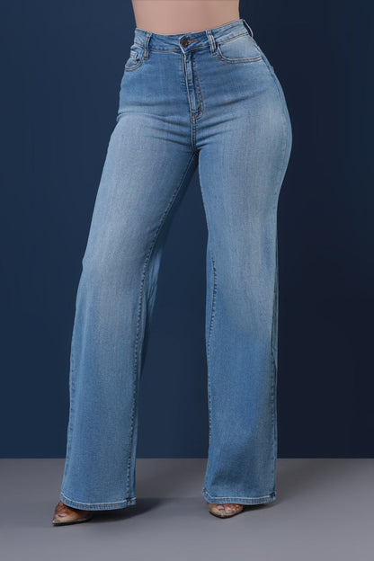 Next Move High Rise Wide Flare Jeans - Medium Wash