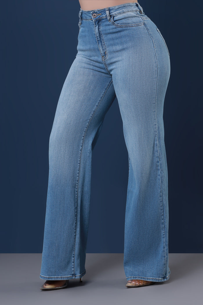 Next Move High Rise Wide Flare Jeans - Medium Wash