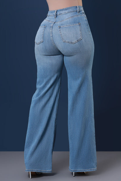Next Move High Rise Wide Flare Jeans - Medium Wash
