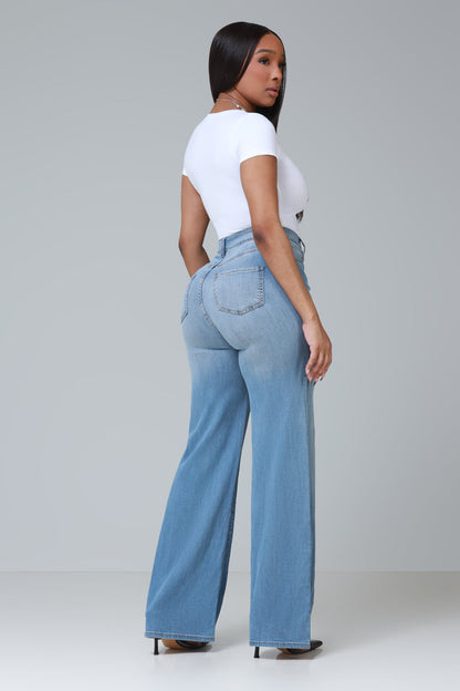 Next Move High Rise Wide Flare Jeans - Medium Wash