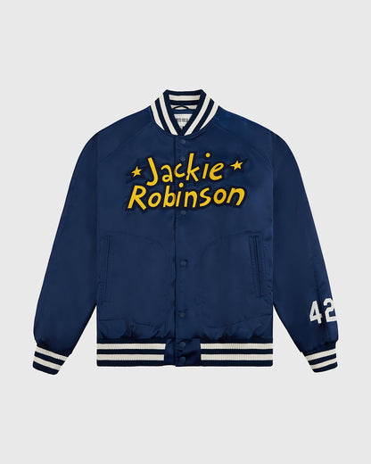 Jackie Robinson Comic Book Hero Cotton Lined Satin Varsity Jacket