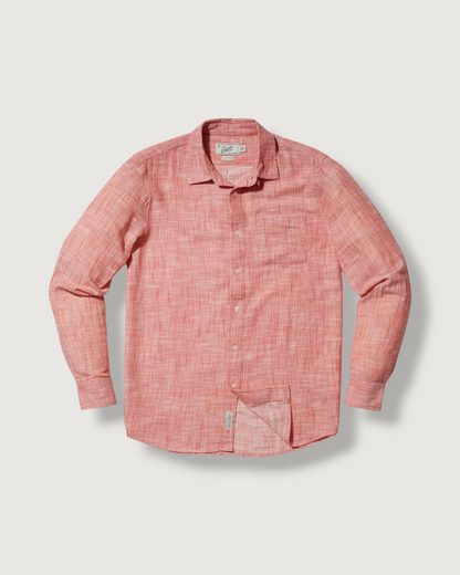 Madras Cottage Loom Chambray Shirt - Red Chambray Stripe