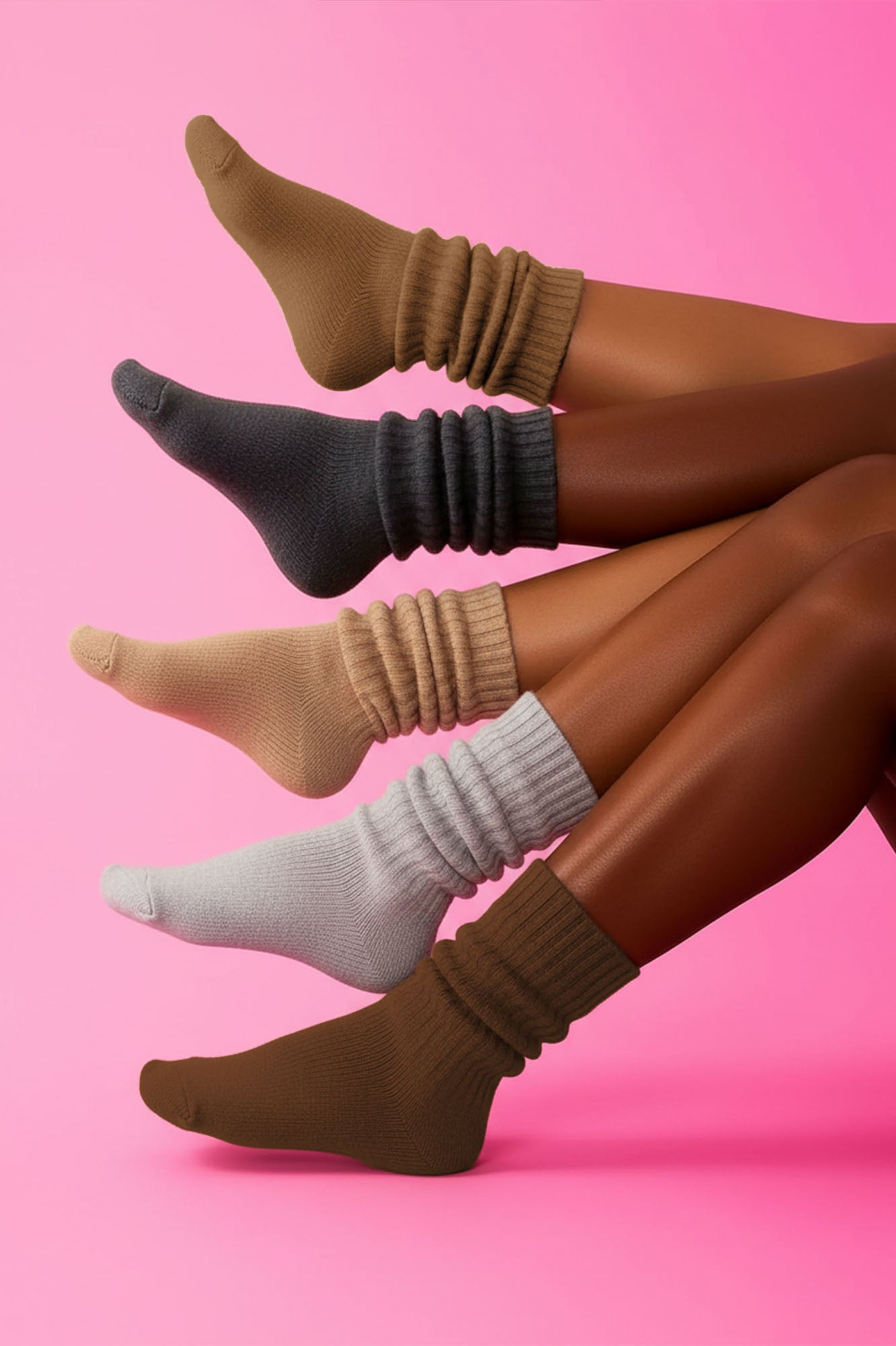 5 Pack Slouchy Socks Bundle -  Tan/Mocha/Brown/Heather Grey/Dark Grey