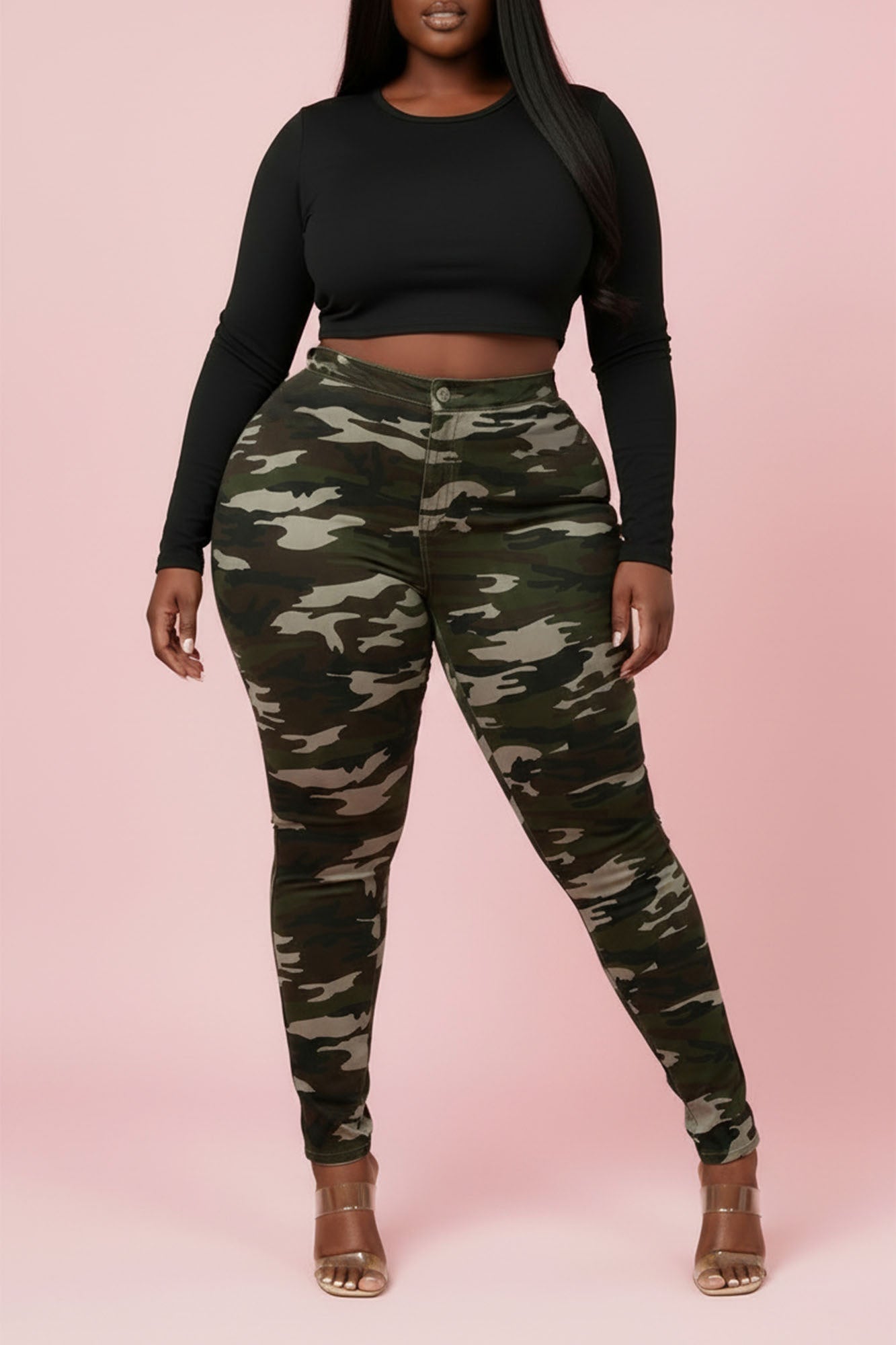 Super Swank High Waist Stretchy Jeans - Dark Camo