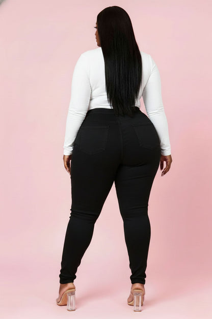 Super Swank High Waist Stretchy Jeans - Black