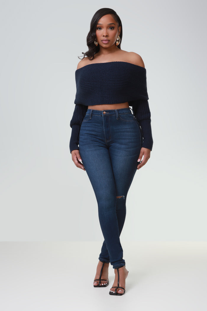 Multi Way Wrap Sweater - Navy Blue
