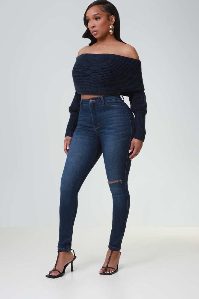 Multi Way Wrap Sweater - Navy Blue