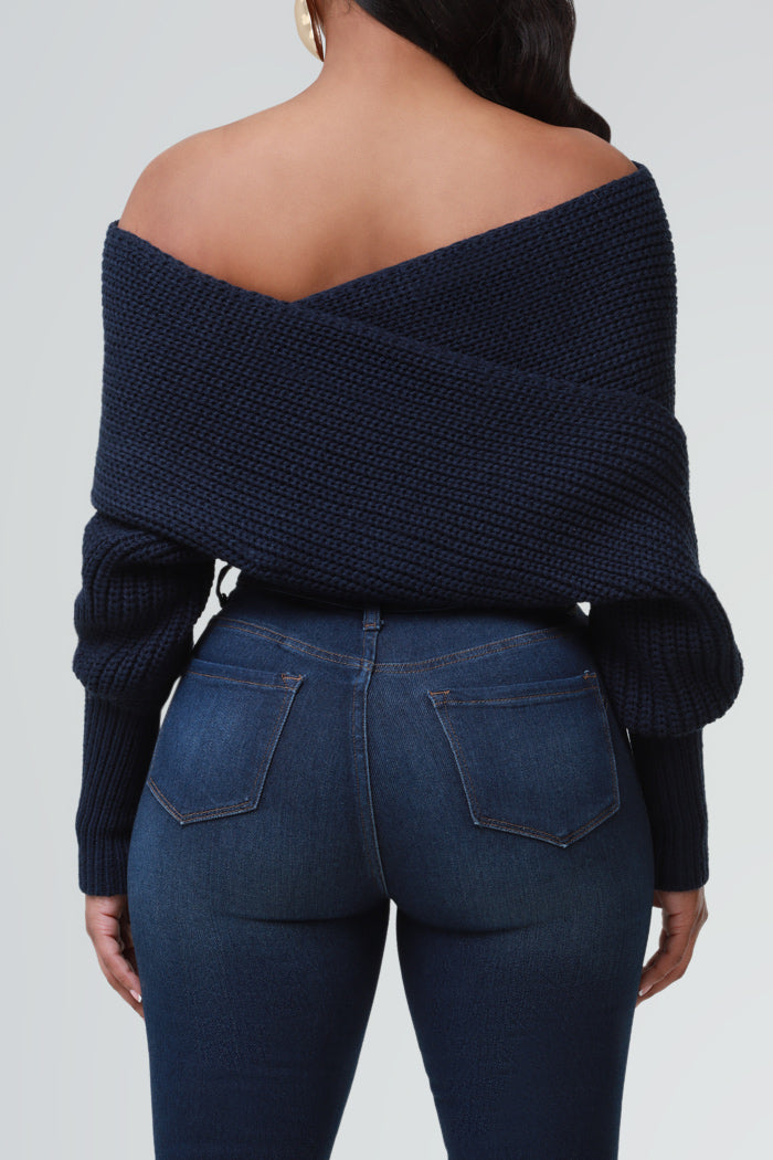 Multi Way Wrap Sweater - Navy Blue