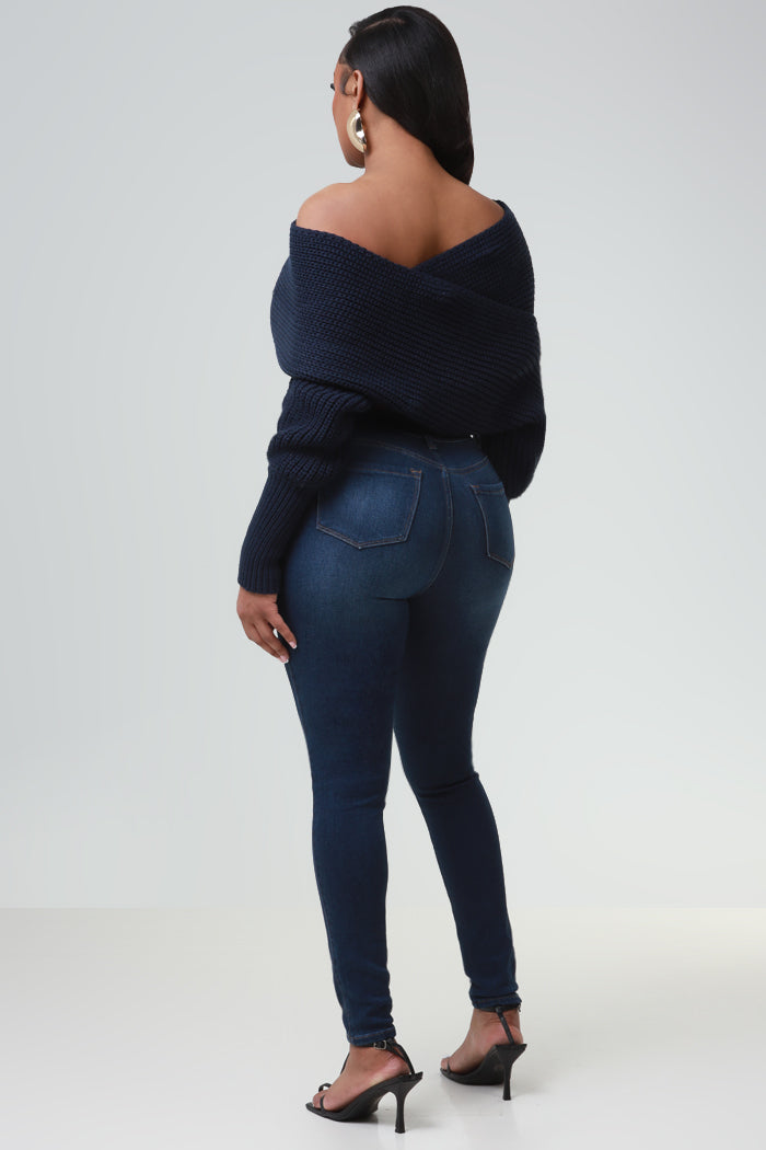Multi Way Wrap Sweater - Navy Blue
