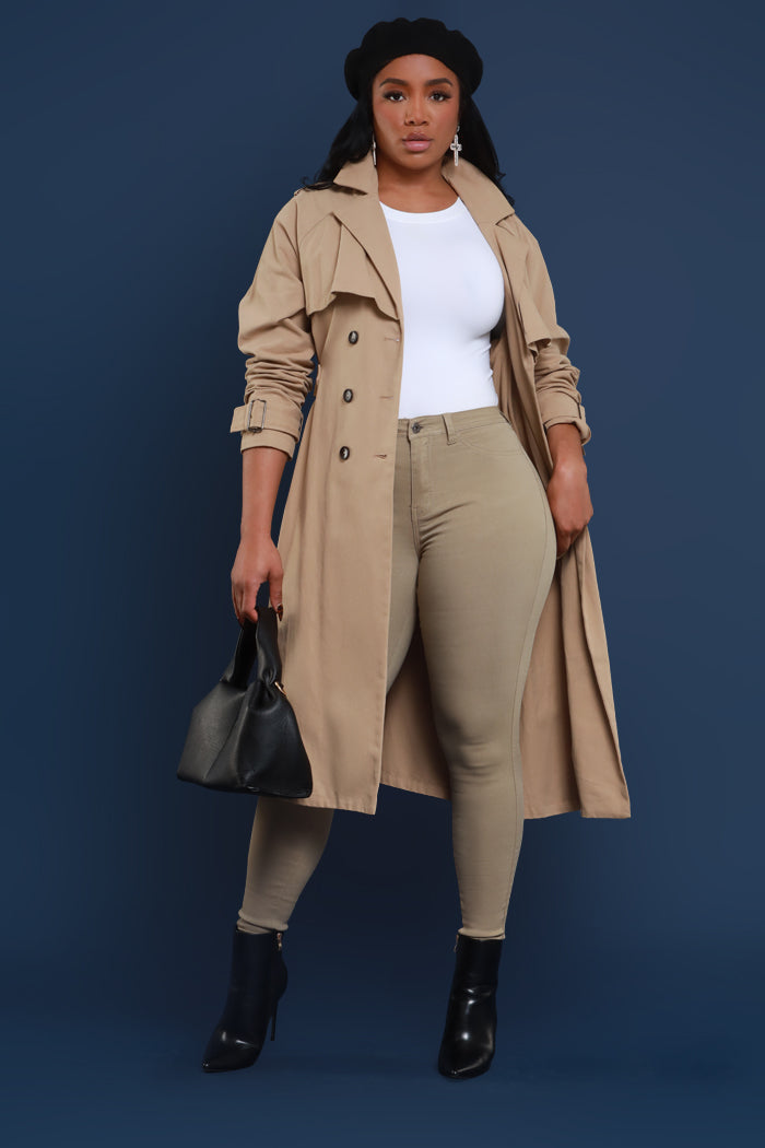 Super Swank High Rise Belt Loop Stretchy Skinny Jeans - Khaki