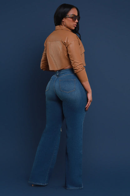 Just Kidding High Rise Distressed Wide Leg Jeans - Med Wash