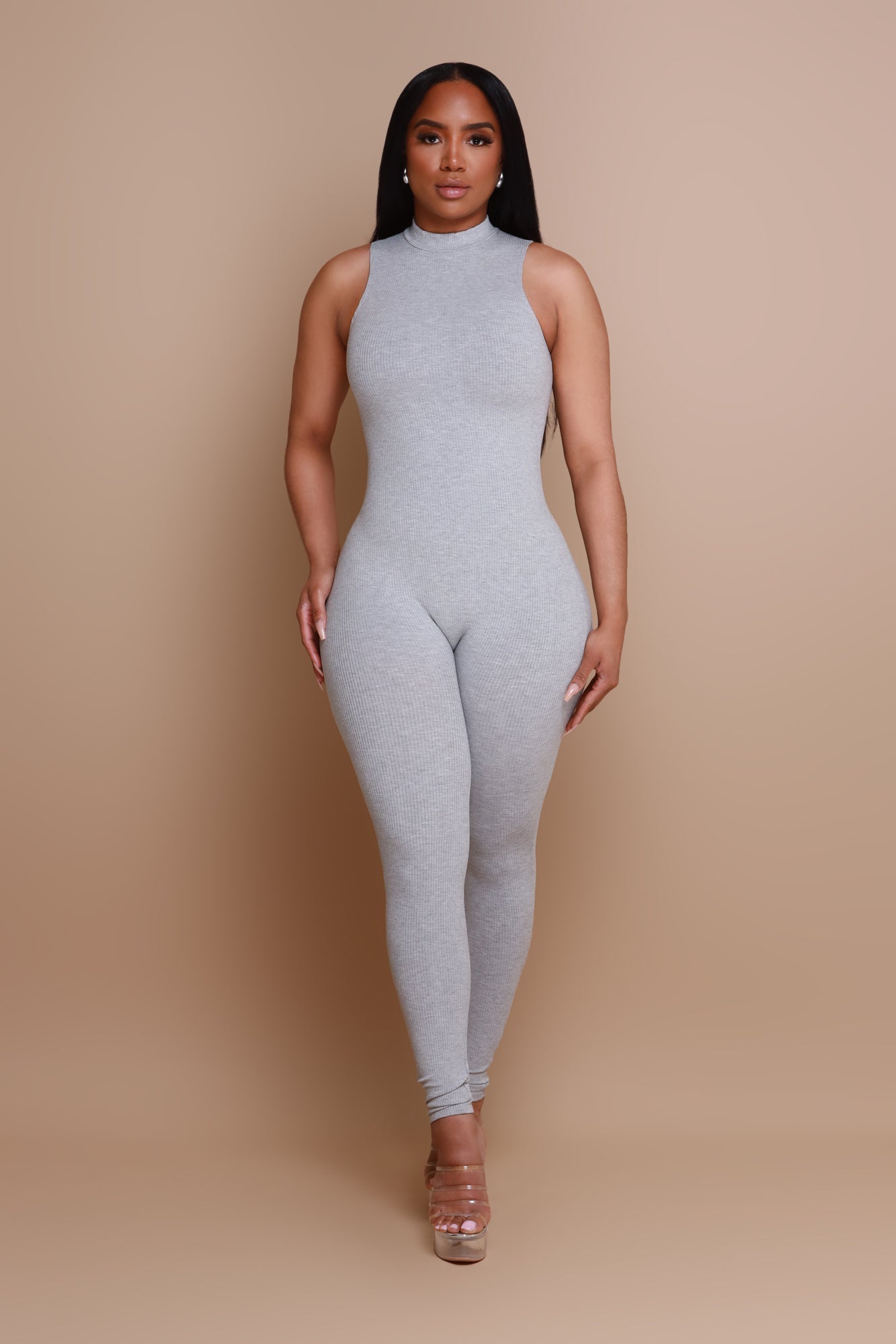Call Back High Neck Cellulite Deleter Jumpsuit - Heather Grey