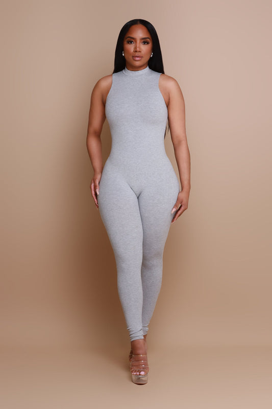Call Back High Neck Cellulite Deleter Jumpsuit - Heather Grey