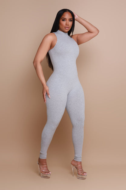 Call Back High Neck Cellulite Deleter Jumpsuit - Heather Grey