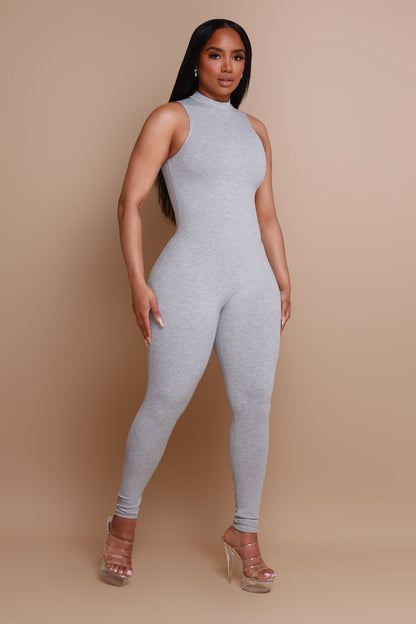 Call Back High Neck Cellulite Deleter Jumpsuit - Heather Grey