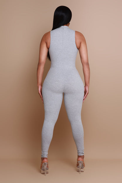 Call Back High Neck Cellulite Deleter Jumpsuit - Heather Grey