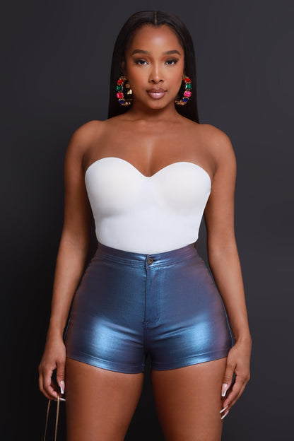 Chill Factor High Waist Metallic Shorts - Dark Blue