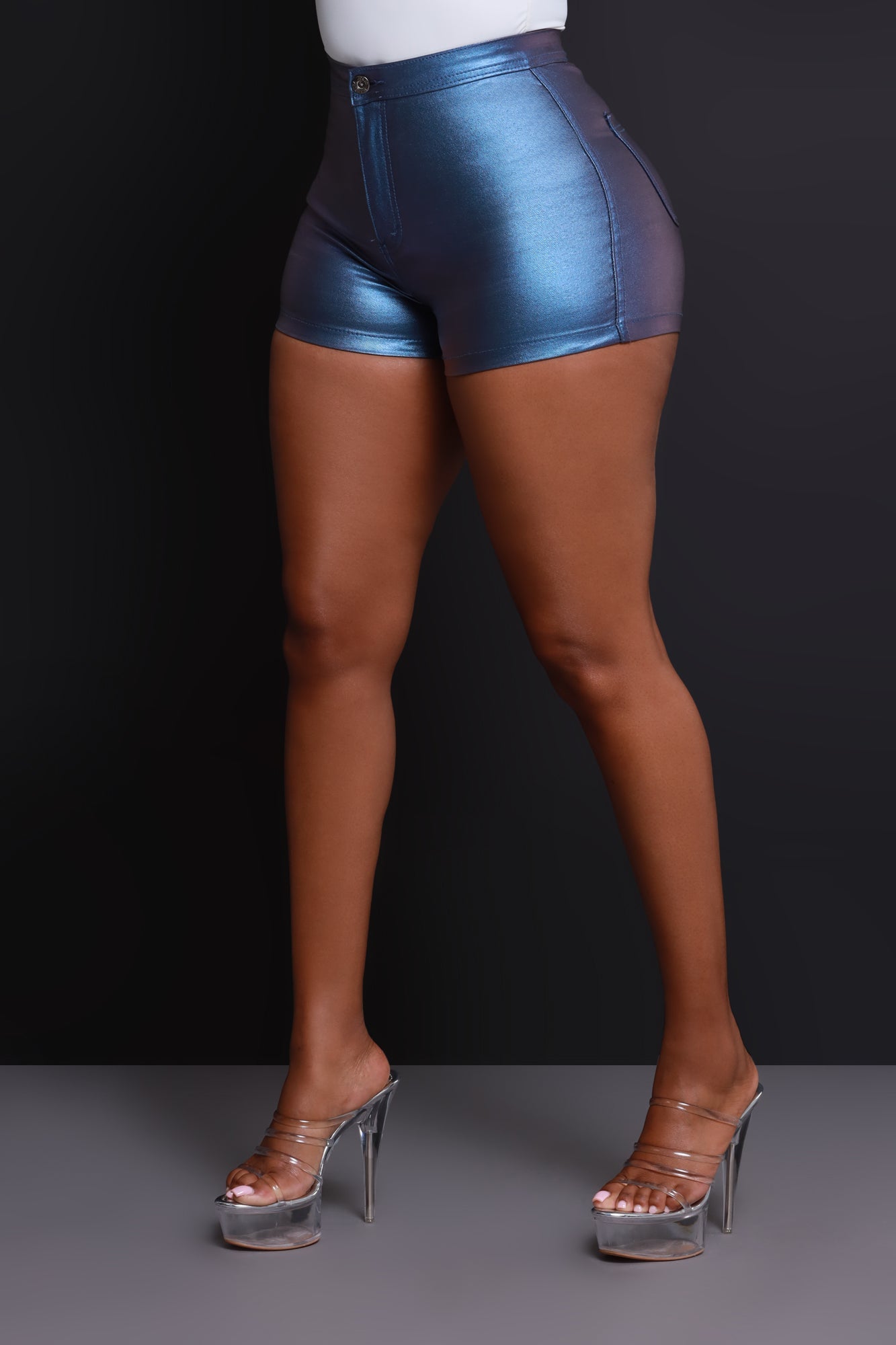 Chill Factor High Waist Metallic Shorts - Dark Blue