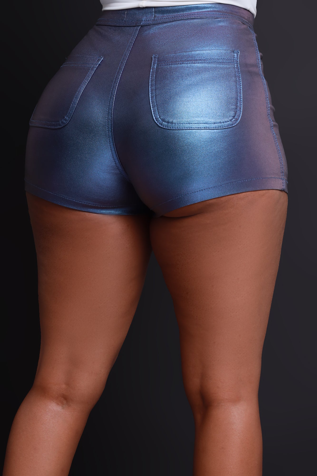 Chill Factor High Waist Metallic Shorts - Dark Blue